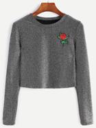 Shein Metallic Rose Embroidered Patch Crop T-shirt