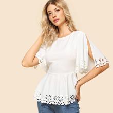 Shein Split Sleeve Laser Cut Peplum Top