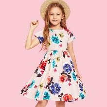 Shein Girls Raglan Sleeve Fit & Flare Floral Dress