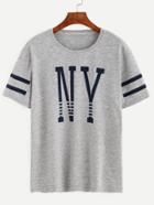 Shein Varsity Striped Ny Print Tee