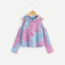 Shein Girls Tie Dye Cold Shoulder Hoodie