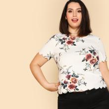 Shein Plus Scallop Trim Floral Top