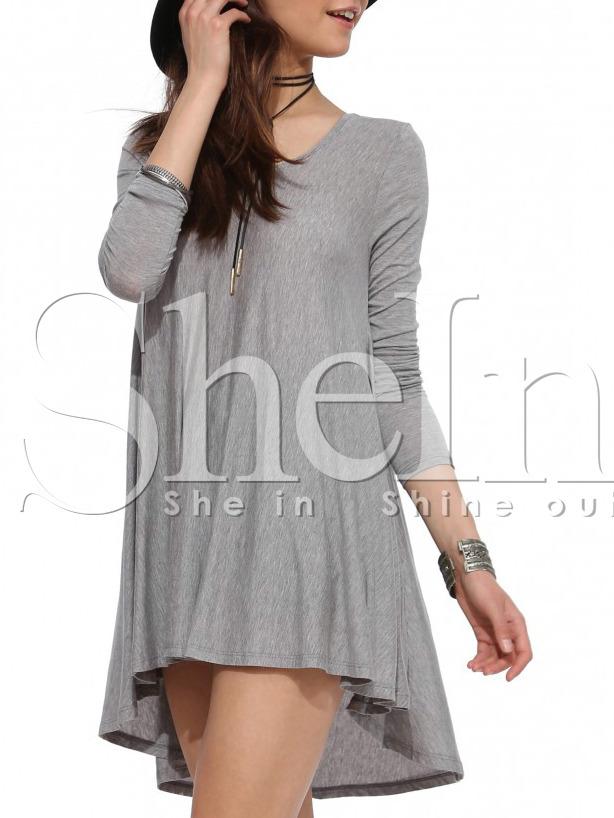 Shein Grey Long Sleeve Round Neck Dress