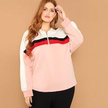 Shein Plus Colorblock Zip Half Placket Sweatshirt