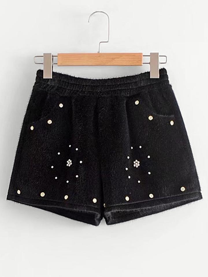 Shein Beaded Detail Faux Fur Shorts