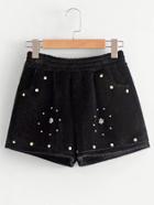 Shein Beaded Detail Faux Fur Shorts