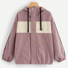 Shein Colorblock Drop Shoulder Hooded Denim Jacket