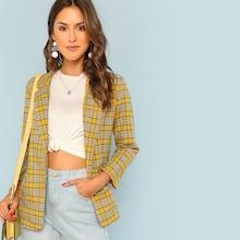 Shein Notch Collar Pocket Front Plaid Blazer