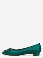 Shein Green Glitter Satin Rhinestone Pointed Ballet Flats