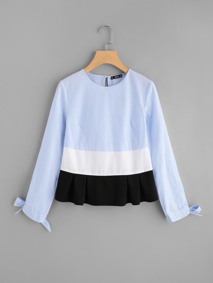 Shein Bow Tie Cuff Cut And Sew Top