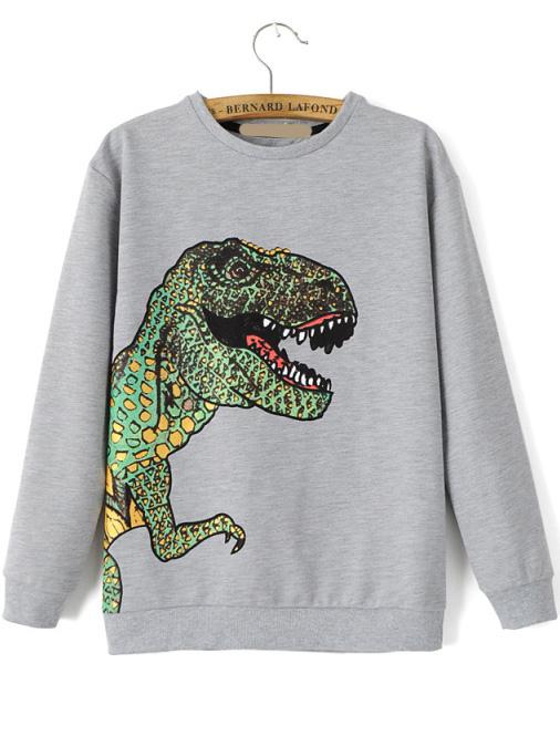 Shein Dinosaur Patterned Print Loose Sweatshirt