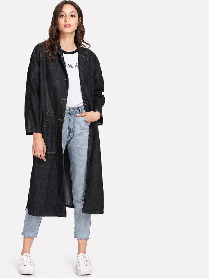 Shein Dual Pocket Longline Denim Coat