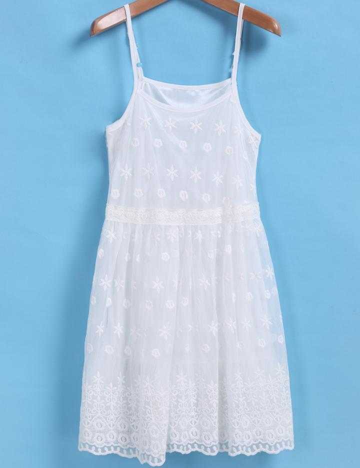 Shein White Spaghetti Strap Embroidered Dress