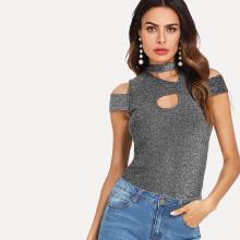 Shein Cut Out Insert Glitter Tee
