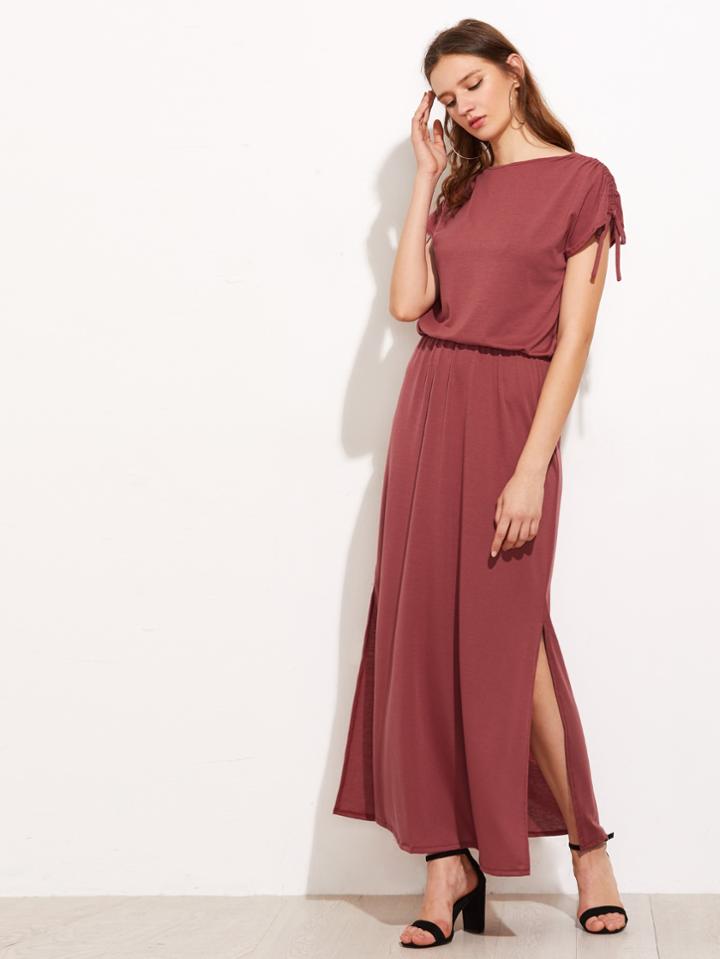 Shein Shirred Drawstring Sleeve Slit Side Dress