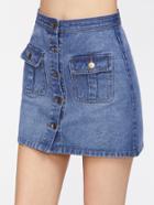Shein Flap Pocket Front Button Up Denim Skirt