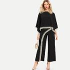 Shein Bat Sleeve Lace Contrast Top With Wide Leg Pants