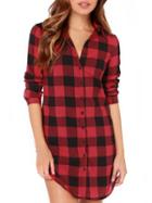Shein Lapel Plaid Red Preppy Appropriately Checkered Blouse