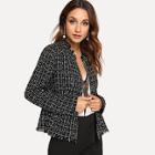 Shein Zip Up Raw Hem Peplum Tweed Coat