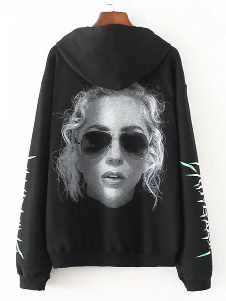 Shein Character Print Drawstring Hooded Sweatshirt