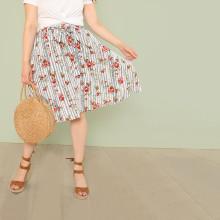 Shein Plus Drawstring Waist Mixed Print Skirt