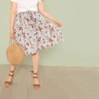 Shein Plus Drawstring Waist Mixed Print Skirt