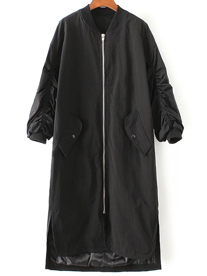 Shein Black Letter Embroidery High Low Longline Jacket