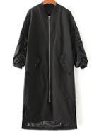 Shein Black Letter Embroidery High Low Longline Jacket