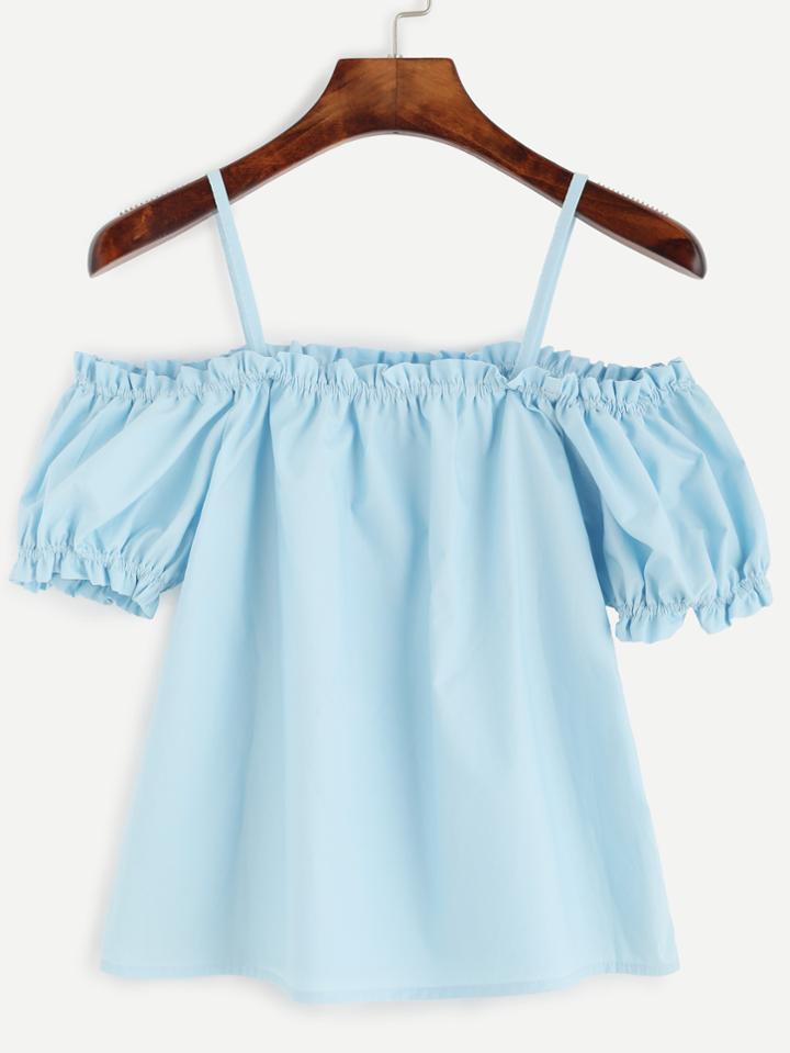 Shein Sky Blue Cold Shoulder Blouse