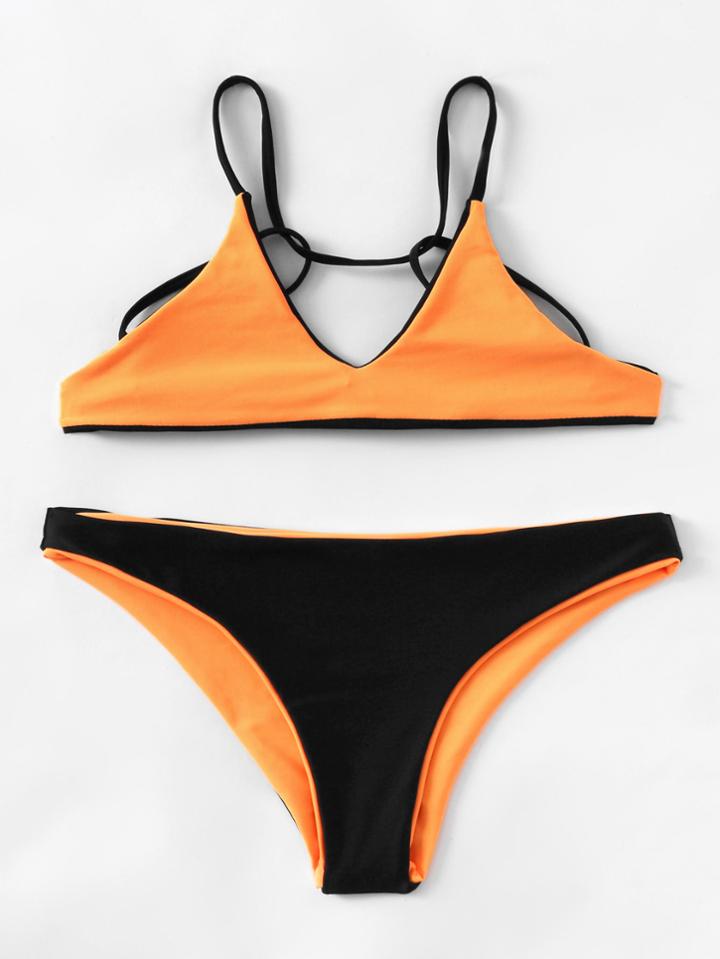 Shein Two Tone Strappy Back Bikini Set
