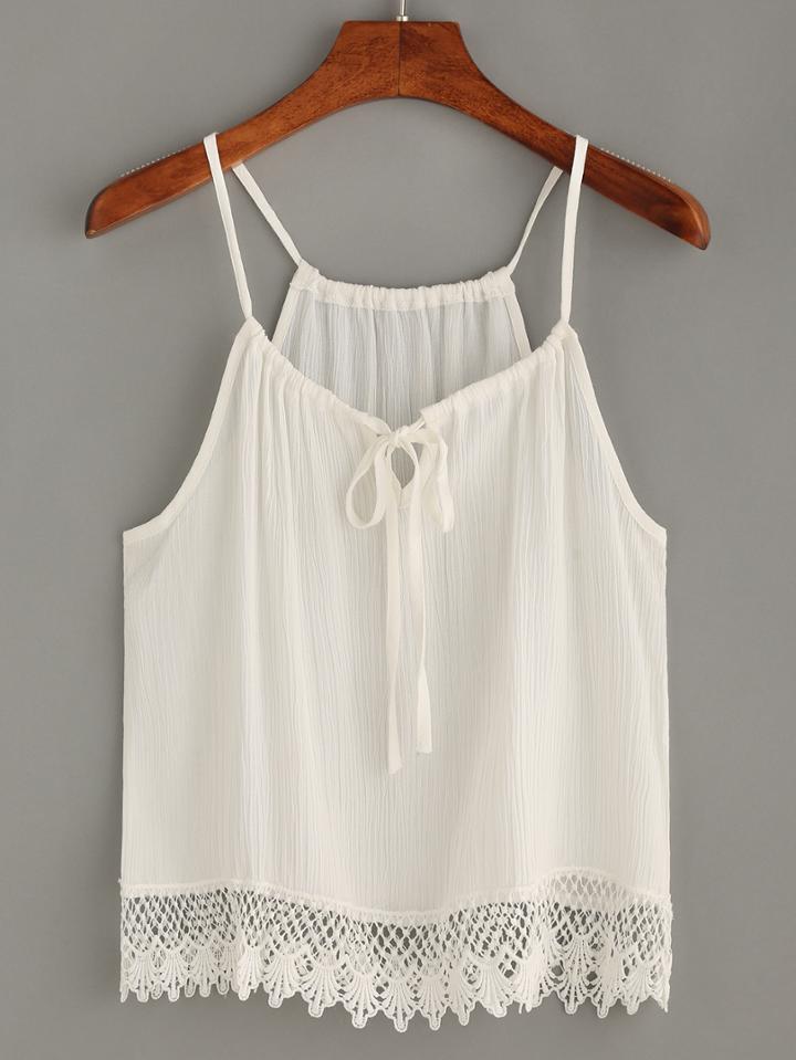 Shein White Scalloped Crochet Trimmed Cami Top