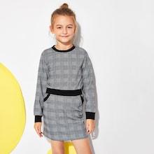 Shein Girls Crop Plaid Pullover & Skirt Set