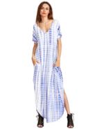 Shein Tie-dye V Neck Split Side Long Dress