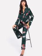 Shein Crane And Flower Print Pants