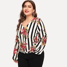 Shein Plus Floral And Striped Sweatshirt