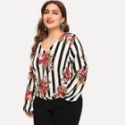 Shein Plus Floral And Striped Sweatshirt