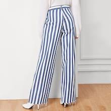 Shein Raw Hem Button Front Stripe Wide Leg Jeans