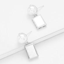 Shein Faux Pearl & Rectangle Drop Earrings