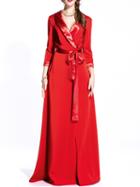 Shein Red V Neck Tie-waist Split Maxi Dress