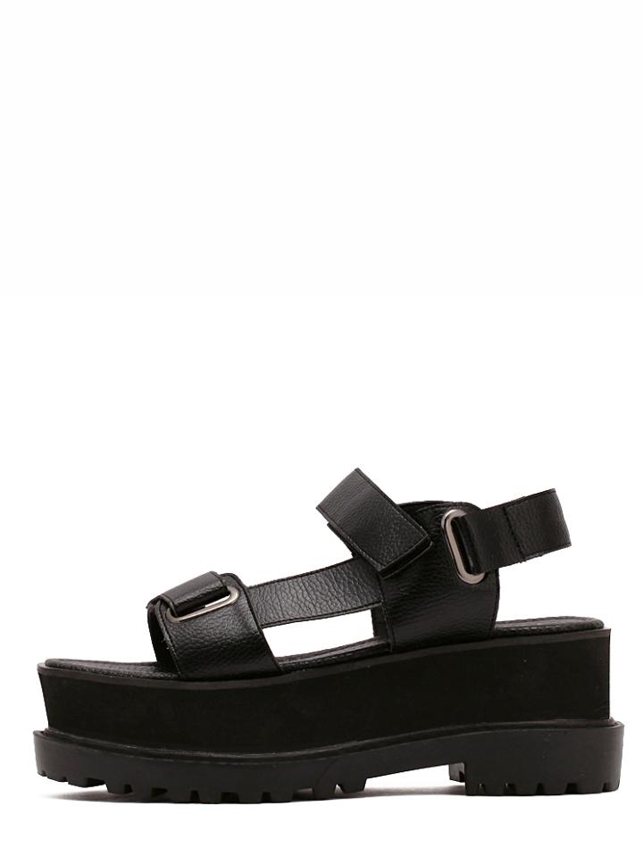 Shein Black Peep Toe Platform Velcro Sandals