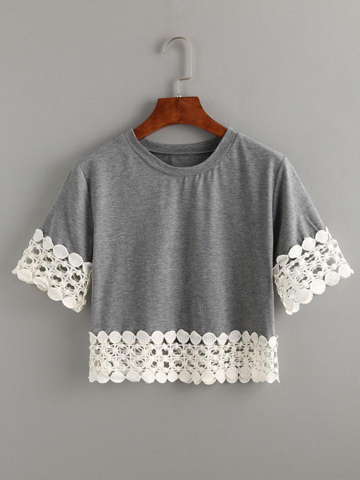 Shein Crochet Trimmed Crop T-shirt