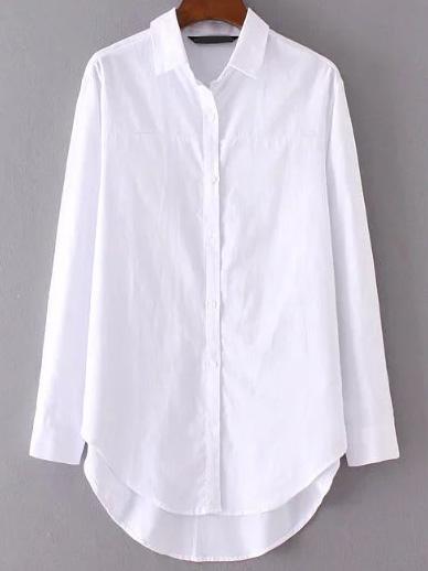 Shein Curved Hem Button Up Dip Hem Blouse