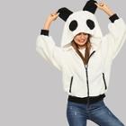 Shein Two Tone Zip Up Panda Teddy Jacket