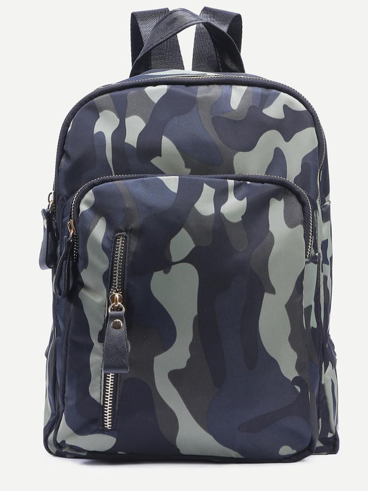 Shein Olive Green Camo Print Square Nylon Backpack