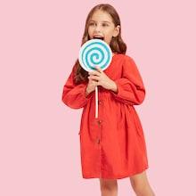 Shein Girls Button Through Knot Side Dress