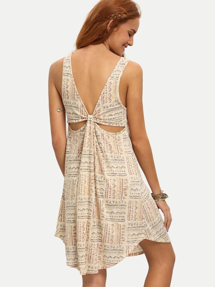 Shein Multicolor Print Cutout V Back Scoop Neck Dress