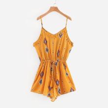 Shein Geo Print Tassel Trim Cami Romper