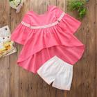 Shein Girls Lace Panel Dip Hem Top With Shorts