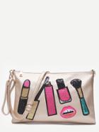 Shein Makeup Brush Metallic Gold Clutch Bag With Strap