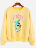 Shein Yellow Cartoon Print Drop Shoulder Sweatshirt